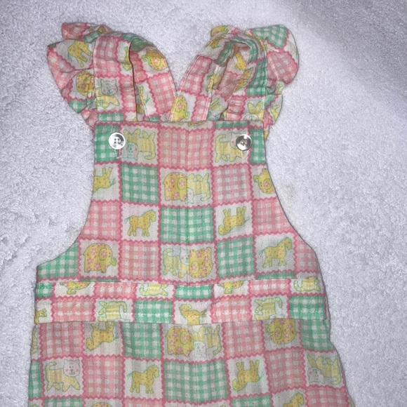 Vintage Healthtex patchwork print ruffle strap overalls 18m - Picture 1 of 7